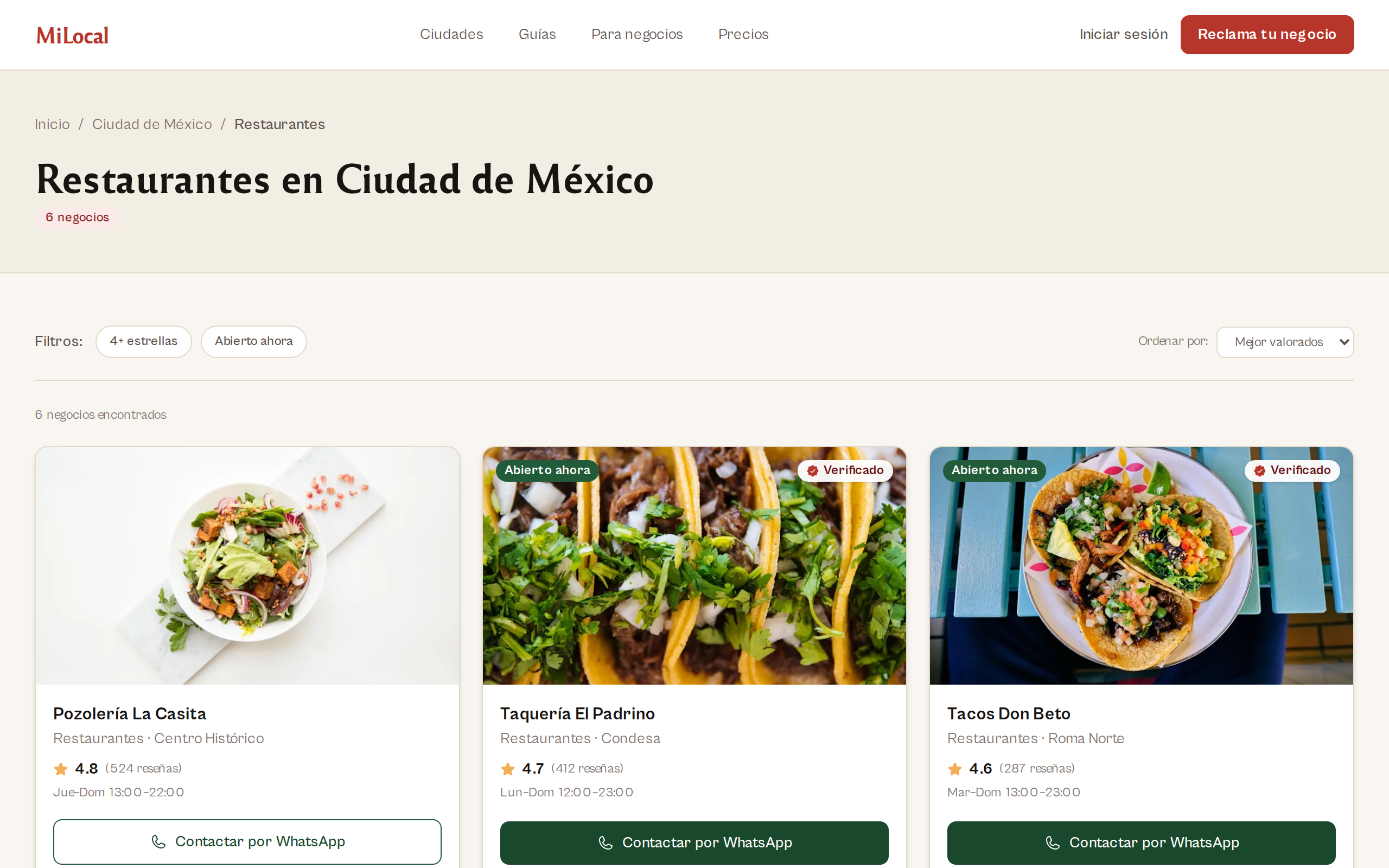 Resultados de restaurantes en Ciudad de México con tarjetas de negocios verificados